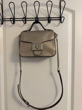 Coach Cassidy Top Handle Crossbody in a metallic silver leather finish